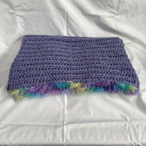 Handmade Crochet Purple Shawl With Rainbow Fringe